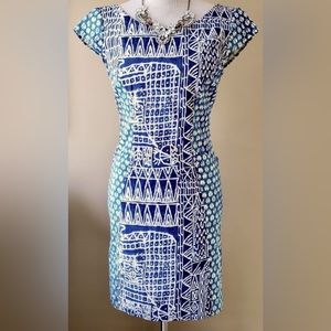 Plenty by Tracy Reese Peruvian Cap
Sleeve Blue Batik Print Mini Dress